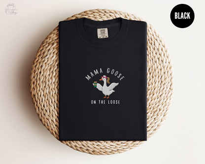 Embroidered Mama Silly Goose Shirt, Coffee Lover Mom Tshirt, Funny Goose Gift for Mom,New Pregnancy Announcement Tee,Iced Coffee Tee for Mom