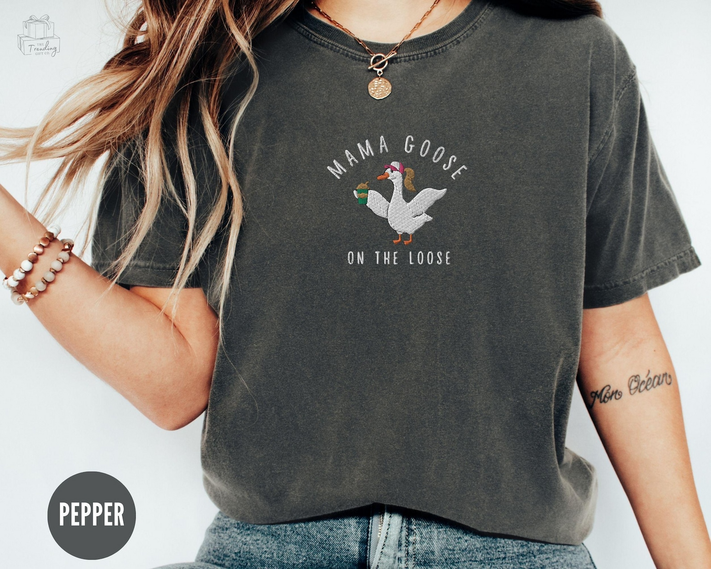 Embroidered Mama Silly Goose Shirt, Coffee Lover Mom Tshirt, Funny Goose Gift for Mom,New Pregnancy Announcement Tee,Iced Coffee Tee for Mom