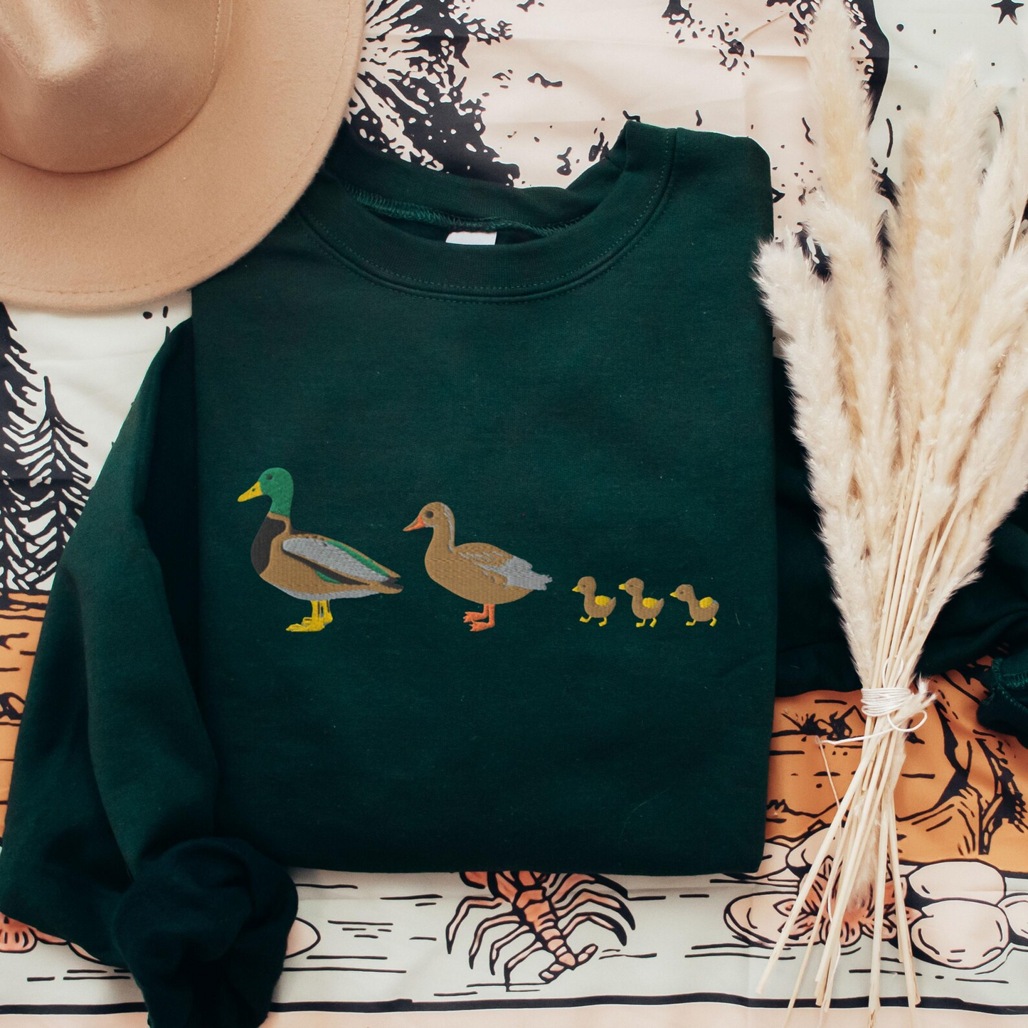 EMBROIDERED Custom Duck Sweatshirt, Cute Mallard Duck Family Crewneck, Duck Chicks Embroidery, Bird Lover Gift, Nature Embroidery Shirt
