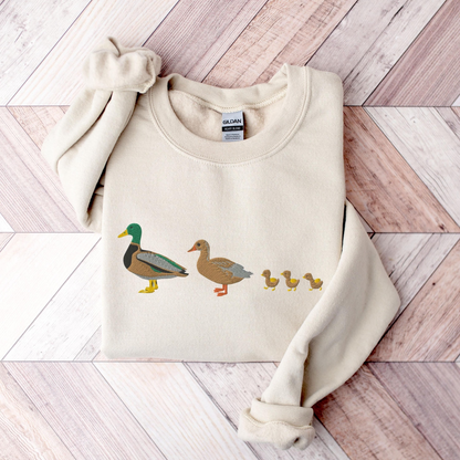 EMBROIDERED Custom Duck Sweatshirt, Cute Mallard Duck Family Crewneck, Duck Chicks Embroidery, Bird Lover Gift, Nature Embroidery Shirt