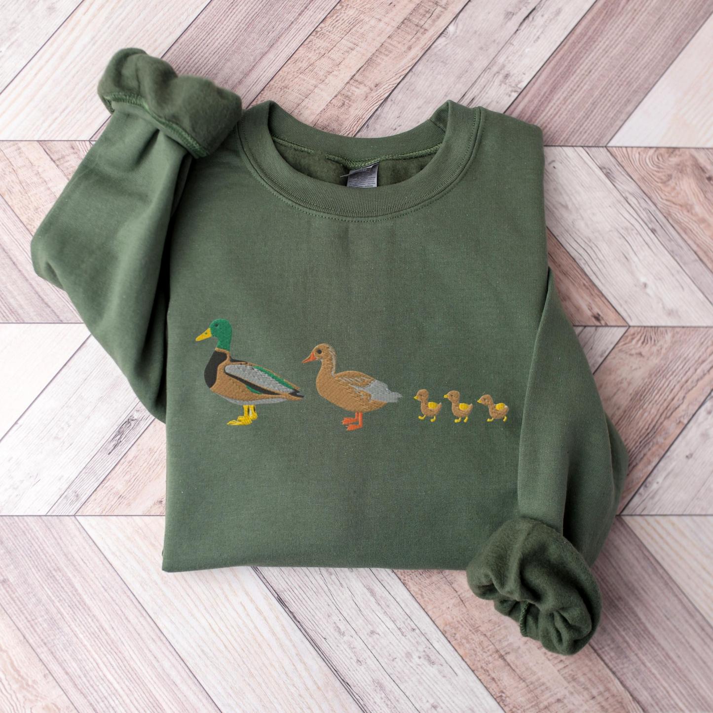 EMBROIDERED Custom Duck Sweatshirt, Cute Mallard Duck Family Crewneck, Duck Chicks Embroidery, Bird Lover Gift, Nature Embroidery Shirt