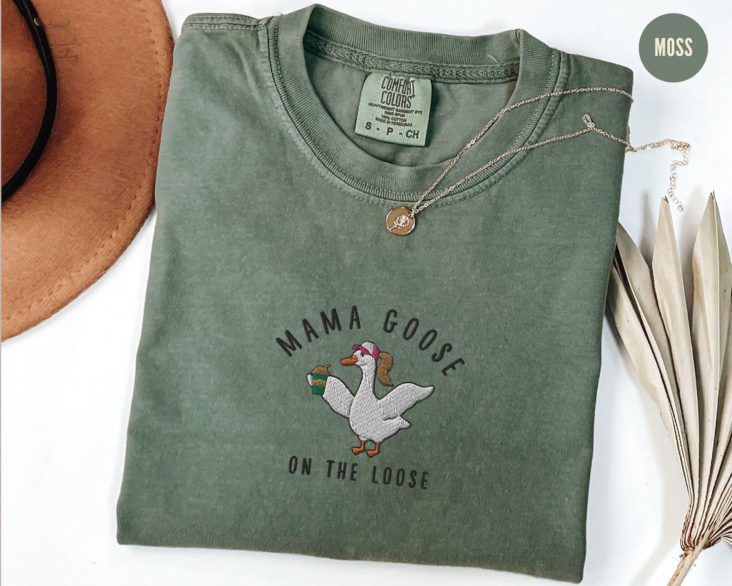 Embroidered Mama Silly Goose Shirt, Coffee Lover Mom Tshirt, Funny Goose Gift for Mom,New Pregnancy Announcement Tee,Iced Coffee Tee for Mom