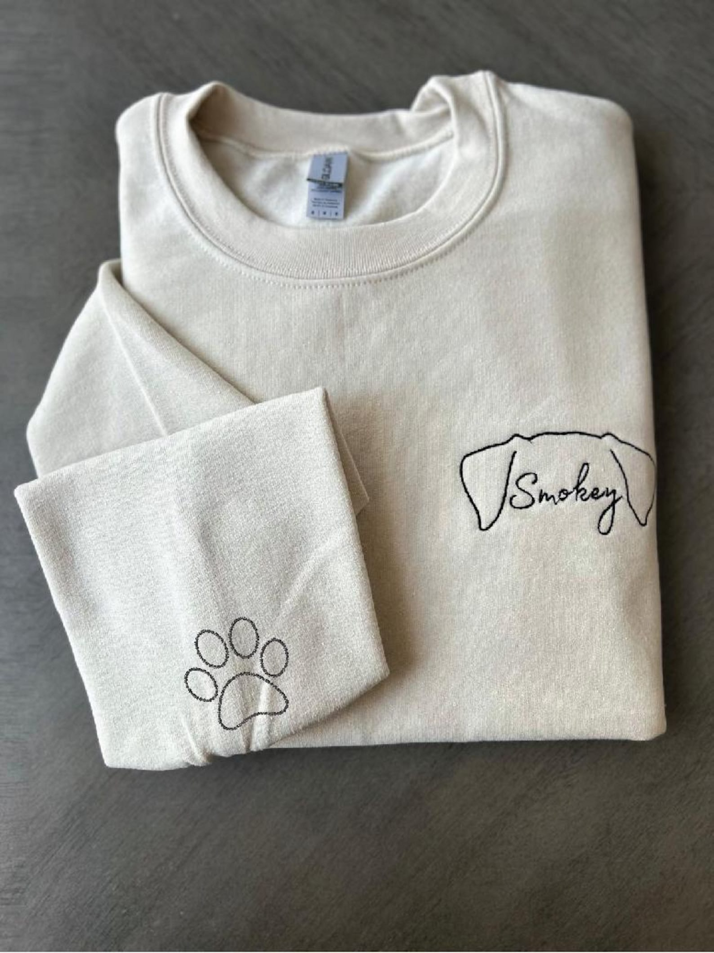 Dog Name Embroidered sweatshirt, Dog Ears with Custom Names Sweatshirt, Embroidery Dog paw on the Sleeve,Personalized Dog Mom Sweatshirt,