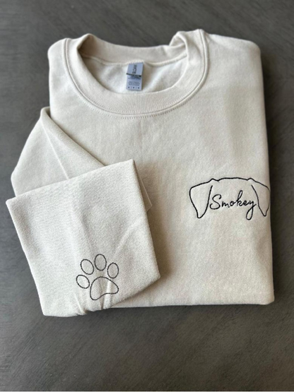 Dog Name Embroidered sweatshirt, Dog Ears with Custom Names Sweatshirt, Embroidery Dog paw on the Sleeve,Personalized Dog Mom Sweatshirt,