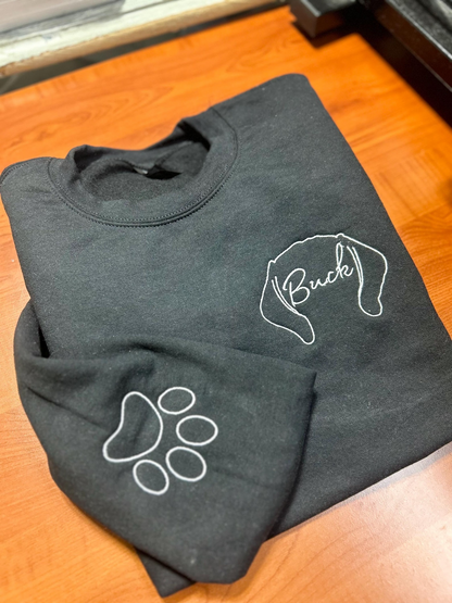 Dog Name Embroidered sweatshirt, Dog Ears with Custom Names Sweatshirt, Embroidery Dog paw on the Sleeve,Personalized Dog Mom Sweatshirt,