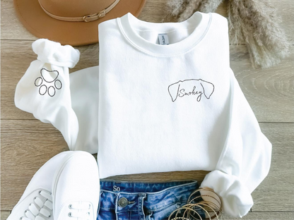 Dog Name Embroidered sweatshirt, Dog Ears with Custom Names Sweatshirt, Embroidery Dog paw on the Sleeve,Personalized Dog Mom Sweatshirt,