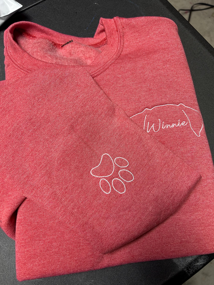 Dog Name Embroidered sweatshirt, Dog Ears with Custom Names Sweatshirt, Embroidery Dog paw on the Sleeve,Personalized Dog Mom Sweatshirt,