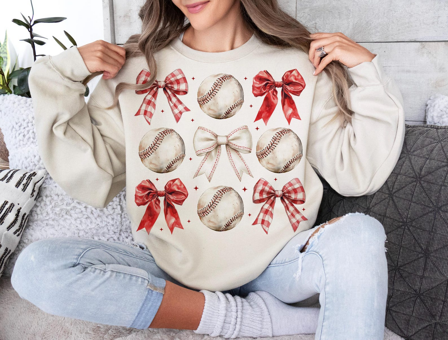 Vintage Baseball Bow Sweatshirt, Bow Baseball Shirt, Game Day Baseball Shirt
