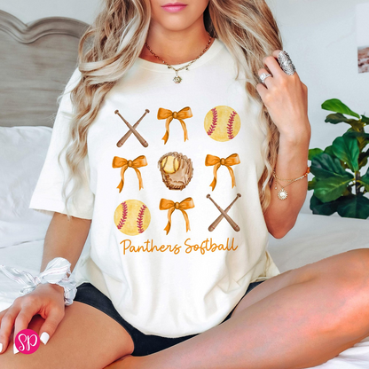 Personalized Coquette Bows Softball Shirt, Custom Team Name Game Day Gift, Custom Softball T-Shirt