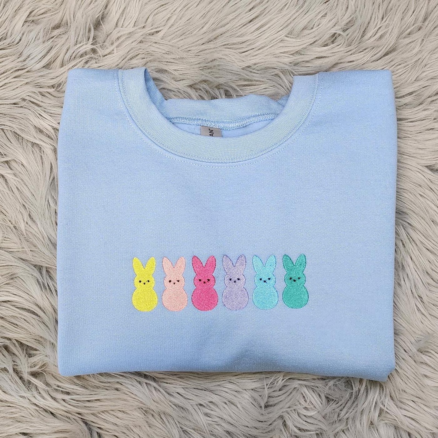 Colorful Easter Bunnies Embroidered Crewneck - Cute bunnies Shirt - Easter Apparel - Pastel Bunnies - Spring Outfit - Sweatshirt - T-Shirt