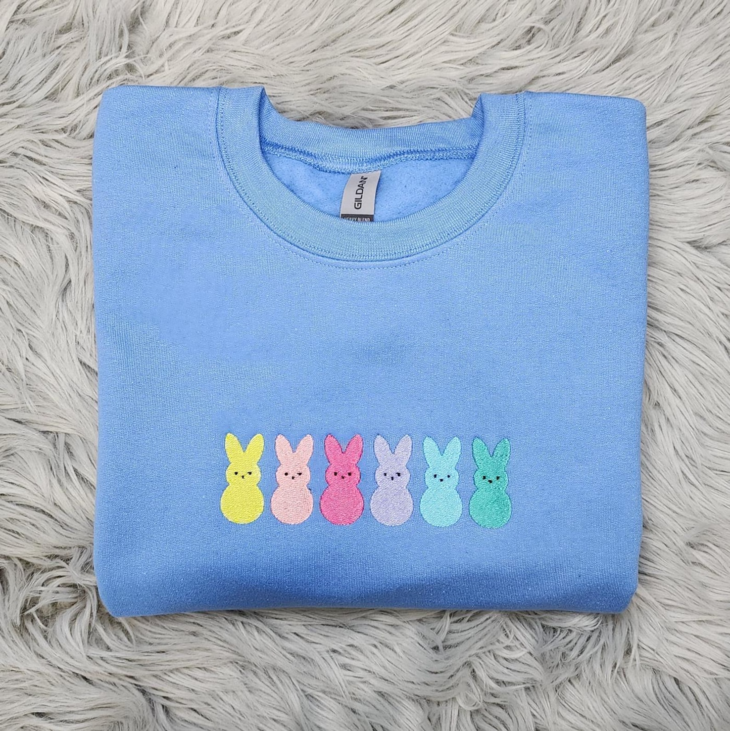 Colorful Easter Bunnies Embroidered Crewneck - Cute bunnies Shirt - Easter Apparel - Pastel Bunnies - Spring Outfit - Sweatshirt - T-Shirt