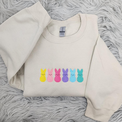 Colorful Easter Bunnies Embroidered Crewneck - Cute bunnies Shirt - Easter Apparel - Pastel Bunnies - Spring Outfit - Sweatshirt - T-Shirt