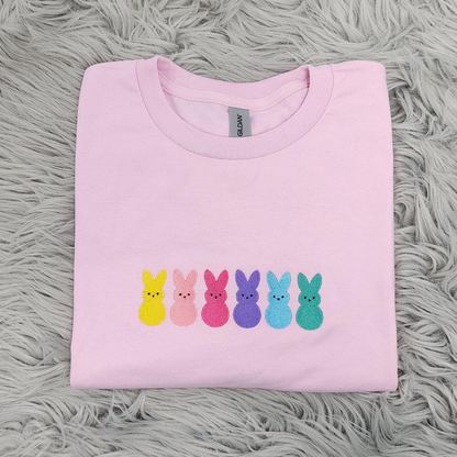 Colorful Easter Bunnies Embroidered Crewneck - Cute bunnies Shirt - Easter Apparel - Pastel Bunnies - Spring Outfit - Sweatshirt - T-Shirt