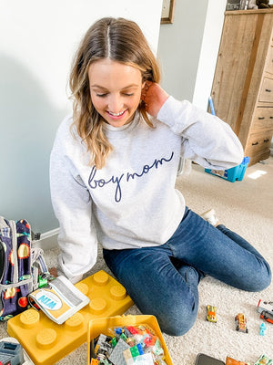 Boy Mom Embroidered Sweatshirt - Unisex Crewneck Pullover for Busy and Comfy Mom Life | Mother's Day Gift