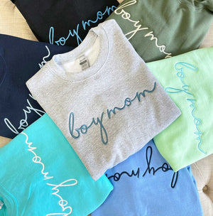 Boy Mom Embroidered Sweatshirt - Unisex Crewneck Pullover for Busy and Comfy Mom Life | Mother's Day Gift