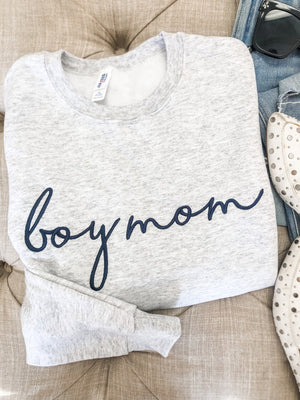 Boy Mom Embroidered Sweatshirt - Unisex Crewneck Pullover for Busy and Comfy Mom Life | Mother's Day Gift