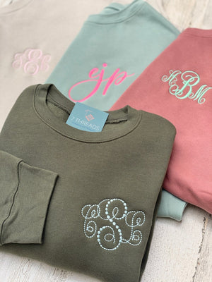 Monogrammed Custom Embroidered Sweatshirt | Super Soft Cozy Bella Canvas Personalized Crewneck | Embroidered Monogram Sweatshirt