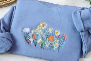 Wildflowers embroidered crewneck,Vintage Sweatshirt,Fine Line,floral embroidered sweatshirt,Gifts for Women, Friends, Gift for MAMA