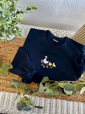 Embroidered Duck Duck Sweater, Goose Sweatshirt, Farm Animals Embroidery Sweatshirt