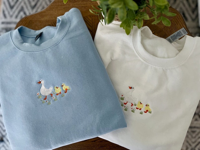 Embroidered Duck Duck Sweater, Goose Sweatshirt, Farm Animals Embroidery Sweatshirt