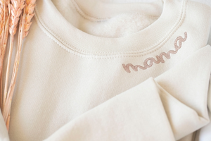 Custom Collar and Sleeve Embroidered Sweatshirt, Embroidered Mom Grandmother Sweatshirt with Kids Names