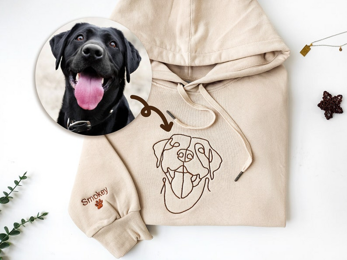 Custom Embroidered Dog Hoodie,Personalised one-line Pet Sweatshirt,Dog Mom Sweater,Unisex Embroidered Hoodie,Custom Gifts For Dog Owners