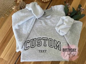 Custom Embroidered Varsity Crewneck - Embroidery Crewneck- Custom Embroidery - Personalized Sweatshirt - Embroidered Sweatshirt, mom gift