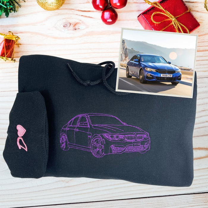 Embroidered Car Sweatshirt, Custom Portrait Car From Photo, Race Car Hoodie, Truck Sweatshirt, Christmas Gifts for Men, Gift For Boyfriend