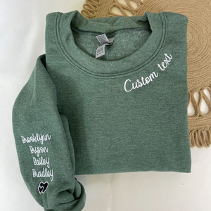 Custom Embroidered Mama Grandma Gigi or Any Text on Neckline Sweatshirt, Names on Sleeve,Personalized Gift for Mom Mother Momma Nana Sweater