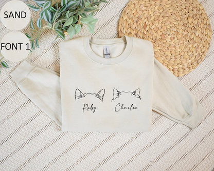 Custom Cat Sweatshirt Personalized Cat Ears Sweatshirt with Name Custom Cat Mom Sweatshirt Cat Dad Gift for Pet Gift for Her Pet Lovers
