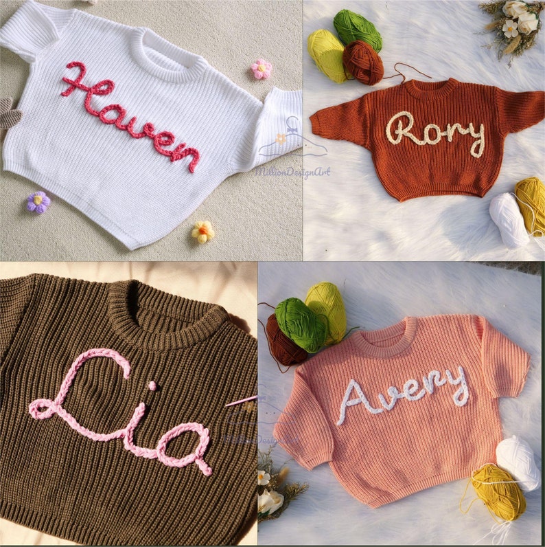 Personalized Hand embroidered Name Baby Sweater,Custome Baby Name Sweater,Pink Baby Girls Sweater With Name,Birthday Gift For Baby Girls Boy