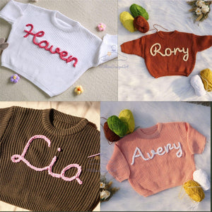 Personalized Hand embroidered Name Baby Sweater,Custome Baby Name Sweater,Pink Baby Girls Sweater With Name,Birthday Gift For Baby Girls Boy