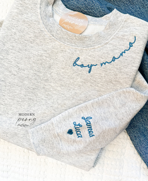 BOY Mama Embroidered sweatshirt, boy mama sweatshirt with kid name Mama Crewneck Sweatshirt