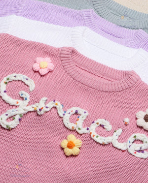 Personalized Hand embroidered Name Baby Sweater,Custome Baby Name Sweater,Pink Baby Girls Sweater With Name,Birthday Gift For Baby Girls Boy