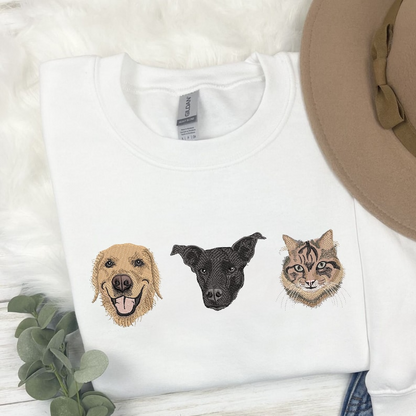 Custom EMBROIDERED Pet Face Portrait Sweatshirt,Custom Pet Gift, Dog Mom Gift, Cat Mom,Personalized Pet Memorial,Personalized Dog Embroidery