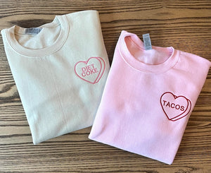 Custom Embroidered Valentine Sweatshirt with Personalized Candy Hearts. Valentine Gift. Boyfriend Gift, Couples Gift, Personalized Gift.