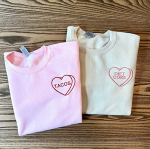 Custom Embroidered Valentine Sweatshirt with Personalized Candy Hearts. Valentine Gift. Boyfriend Gift, Couples Gift, Personalized Gift.