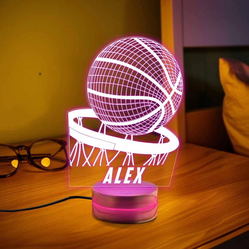 Basketball Personalized LED Night Light, Custom Gift for Fans, Sports Bedroom, Game Room Decor, Party Enhancer, Custom Gifts for Kids.
