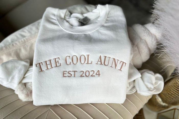 Embroidered Custom The Cool Aunt Sweatshirt, Personalized Aunt Hoodie With Est Custom Date, Cool Aunt Outfit, New Aunt Crewneck, Apparel