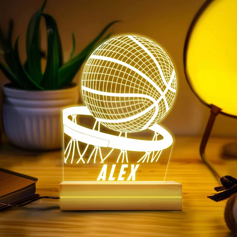 Basketball Personalized LED Night Light, Custom Gift for Fans, Sports Bedroom, Game Room Decor, Party Enhancer, Custom Gifts for Kids.