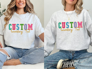 Custom Rainbow Embroidered Varsity Crewneck, Embroidery Crewneck, Embroidered Sweatshirt, university sweaters, personalized sweatshirt