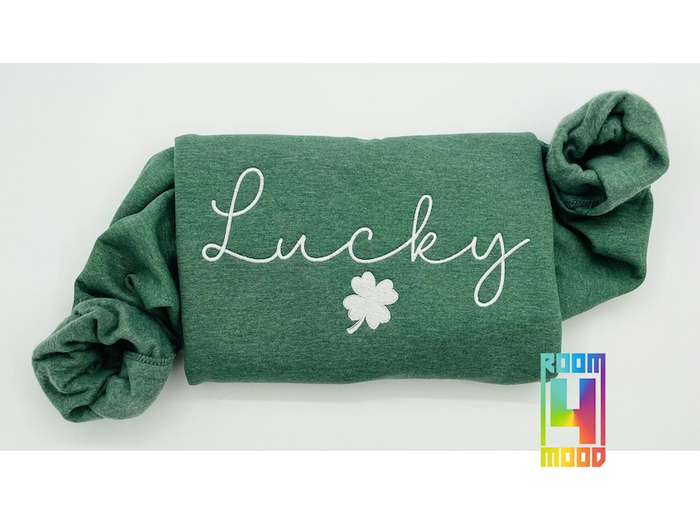 Lucky Embroidered Sweatshirt, Clover embroidery, St Patricks Day Sweatshirt, Saint Patrick's Pullover, Clovers, Simple Holiday Sweater,