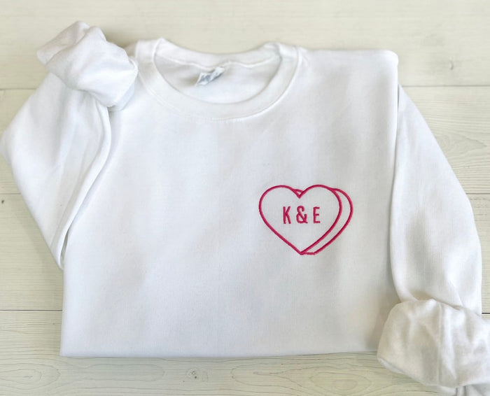 Personalized Couples Gift, Custom Embroidered Sweatshirt, Embroidered Crewneck, Custom Heart Sweatshirt, Initials