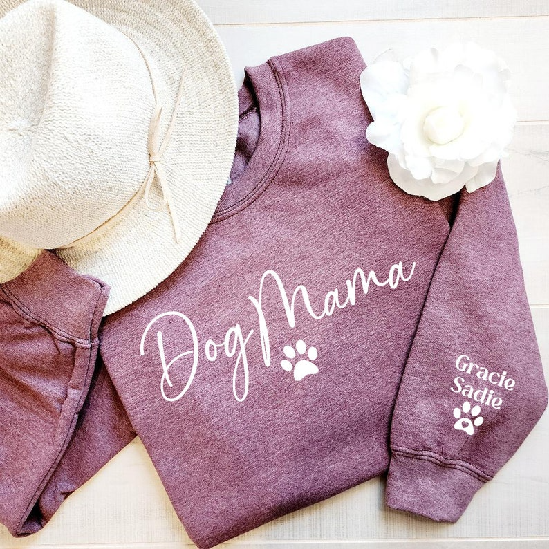 Custom Dog Mom Sweatshirt with Sleeve, Crewneck or Hoodie, Tee Shirt, Fur Mama Sweater, Dog Mom Shirt, Personalized Dog Mom Gift, Pet Shirt