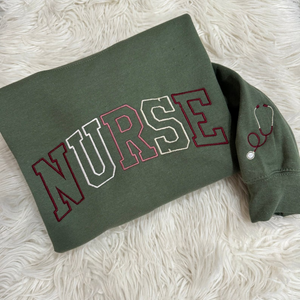 Embroidered NURSE Athletic Block Gemma Sweatshirt | Nurse Pullover Sweatshirt | Gift for Grad | New Nurse Gift | Nurse Crewneck Sweatshirt