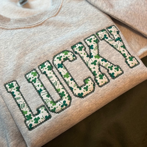 Lucky Sweatshirt, St Patty's Embroidered Sweatshirt, Shamrock Sweatshirt, Irish Four Leaf Clover Crewneck, St Patrick's Day Sweatshirt