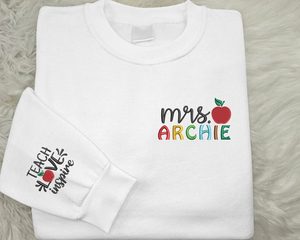 Personalised Embroidered Teacher Sweatshirts, Custom Teachers Surname Crewneck Sweater, Mrs Jumper, Special Teacher Appreciation Day Present