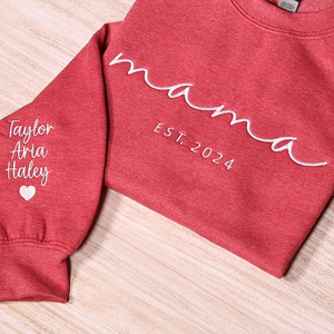 Aangepaste mama geborduurd sweatshirt, gepersonaliseerde moeder hoodie met mouw kindernamen, zwangerschap onthullen outfit, verjaardagscadeau, Moederdagcadeau