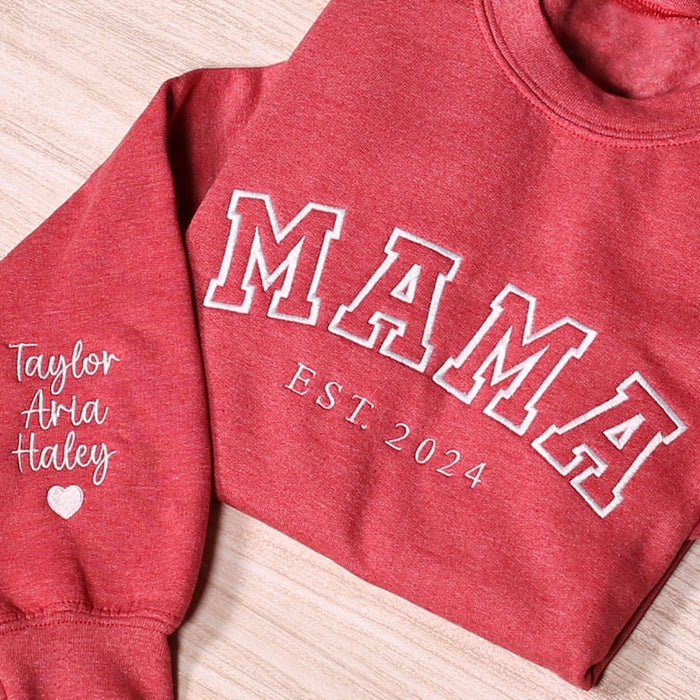 Custom Embroidered Mama Sweatshirt, Personalized Mom Hoodie With Names, New Mama Outfit, Pregnancy Announcement Clothing, Mothers Day Gifts