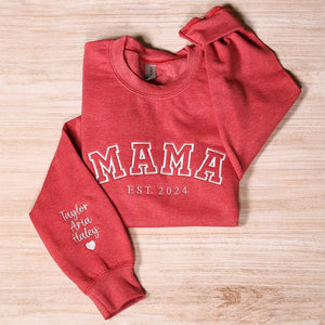 Custom Embroidered Mama Sweatshirt, Personalized Mom Hoodie With Names, New Mama Outfit, Pregnancy Announcement Clothing, Mothers Day Gifts